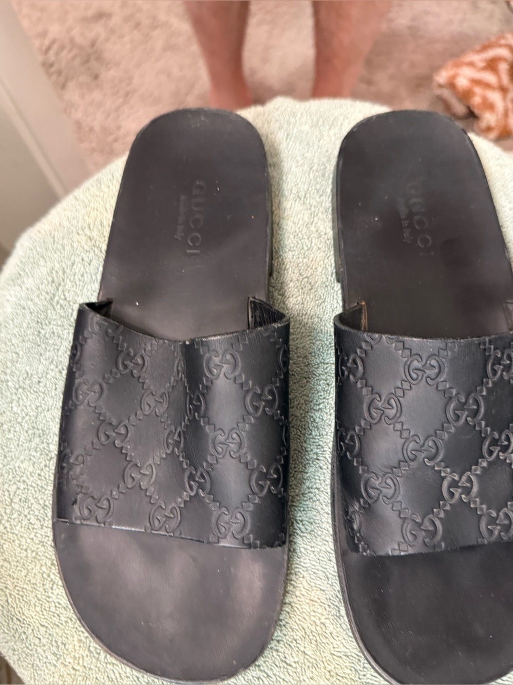 Gucci Black Embossed GG Slide Sandals - Picture 8 of 10